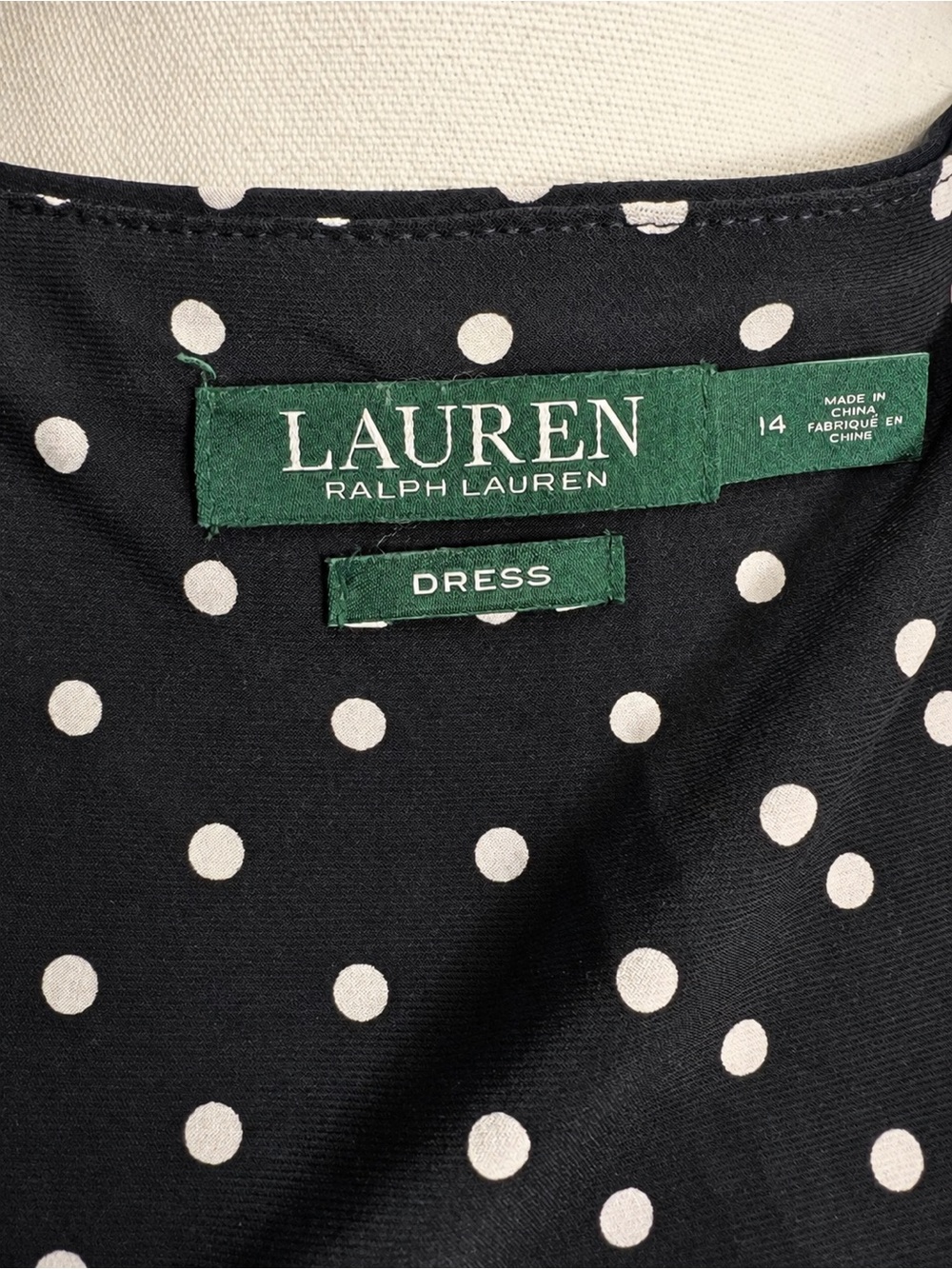 Lauren Ralph Lauren Polka Dot Faux Wrap Midi Dress Black White Size 14 - Picture 6 of 6